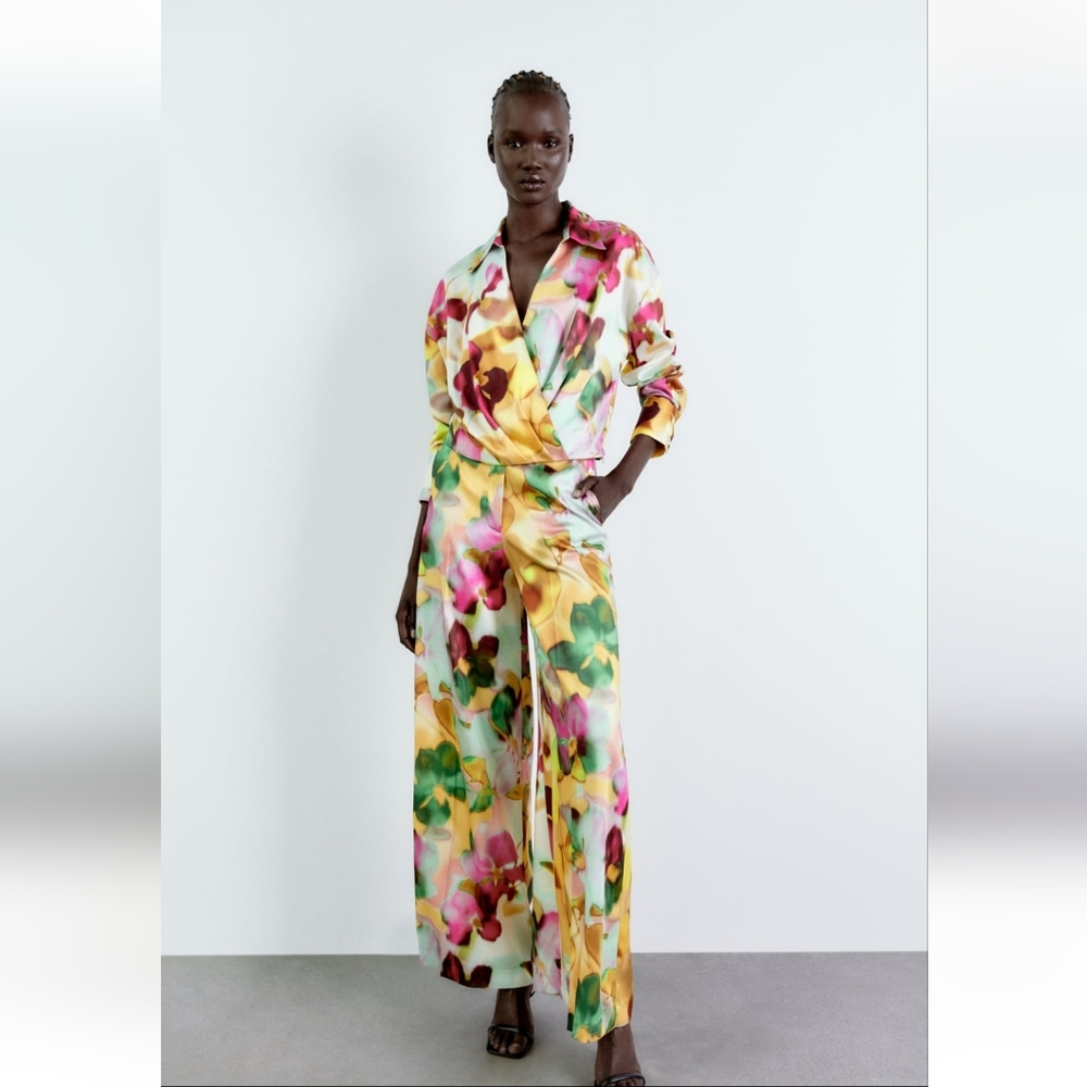Zara Multicolor Floral Wrap Blouse